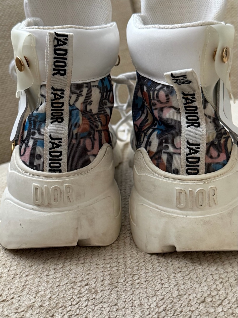 Dior Kids White High-Top Sneakers with Multicolor Logo Print
